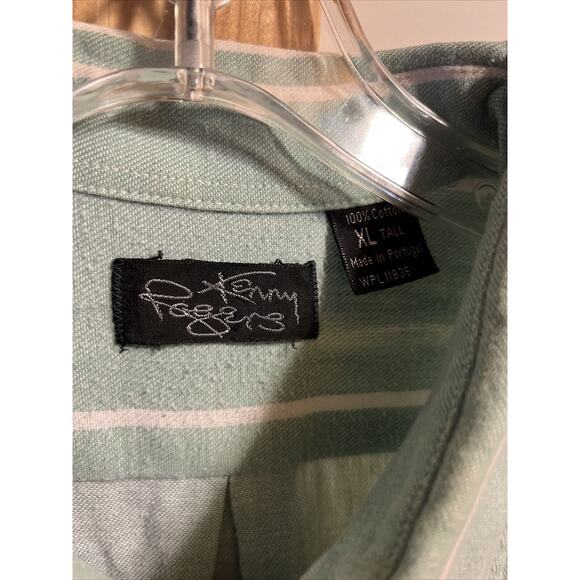 Kenny Rogers Vintage Mens XLT Green Striped Long Sleeve Button Down Cotton Shirt - Picture 3 of 11